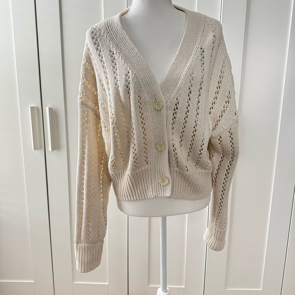A.L.C | Drew Open Stitch Cotton Cardigan in Ecru | Small - Picture 6 of 6